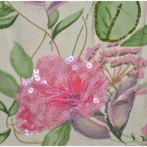 Vintage Beaded Floral Jacket & Matching Handbag Purse Cotton/Flax Plus Size 1X - Picture 13 of 16